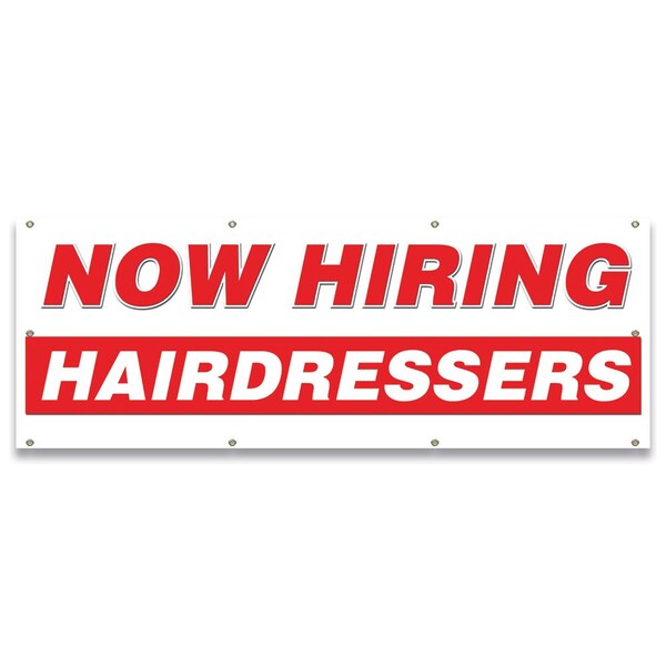 Now Hiring Hairdressers Banner Apply Inside Accepting Application Single Sided